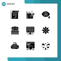 User Interface Pack of 9 Basic Solid Glyphs of computing web tax park sand castle Editable Vector Design Elements