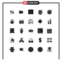 Mobile Interface Solid Glyph Set of 25 Pictograms of part cake tech sweet wardrobe Editable Vector Design Elements