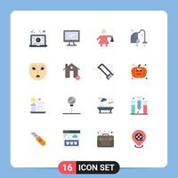 Modern Set of 16 Flat Colors and symbols such as emotion vacuum pc equipment cleaning Editable Pack of Creative Vector Design Elements