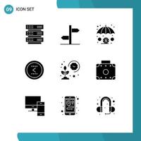 Group of 9 Modern Solid Glyphs Set for farmer previous finance left circle Editable Vector Design Elements