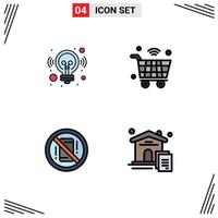 Pack of 4 creative Filledline Flat Colors of idea avoid solution internet of things mobile Editable Vector Design Elements