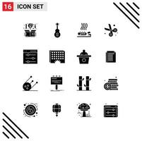 16 Universal Solid Glyphs Set for Web and Mobile Applications education back to school sound spa heat Editable Vector Design Elements