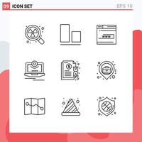 Modern Set of 9 Outlines Pictograph of contract monitor form computer cam Editable Vector Design Elements