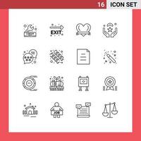 Pack of 16 Modern Outlines Signs and Symbols for Web Print Media such as premium hand navigation muslim pray Editable Vector Design Elements
