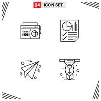 4 Universal Line Signs Symbols of radio business media document paper Editable Vector Design Elements