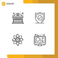 Group of 4 Modern Filledline Flat Colors Set for bank chemistry money security laboratory Editable Vector Design Elements