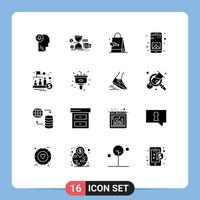 Pictogram Set of 16 Simple Solid Glyphs of mobile application time app fathers day Editable Vector Design Elements