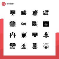 16 Thematic Vector Solid Glyphs and Editable Symbols of electronic day money cup bakery Editable Vector Design Elements