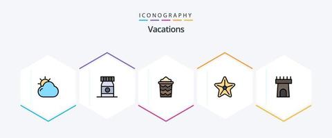 Vacations 25 FilledLine icon pack including sand. beach. bucket. starfish. sea vector