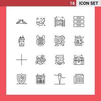 Pictogram Set of 16 Simple Outlines of interior drawer breakfast cupboard sleep Editable Vector Design Elements