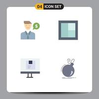 Pictogram Set of 4 Simple Flat Icons of man computer dollar interior logistic Editable Vector Design Elements