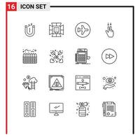 Set of 16 Modern UI Icons Symbols Signs for estate gesture softbox fingers flying Editable Vector Design Elements