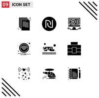 Solid Glyph Pack of 9 Universal Symbols of muslim sign monitor wireless technology Editable Vector Design Elements