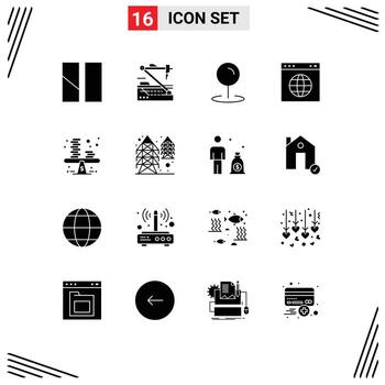 Pack of 16 creative Solid Glyphs of business website robotics url globe Editable Vector Design Elements