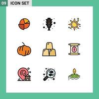 Filledline Flat Color Pack of 9 Universal Symbols of education finance morning business pumpkin Editable Vector Design Elements