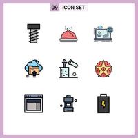 Pictogram Set of 9 Simple Filledline Flat Colors of science computing online cloud arrow Editable Vector Design Elements