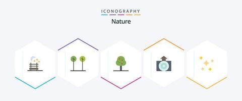 naturaleza 25 plano icono paquete incluso cielo. noche estrellas. árbol. noche. clima vector