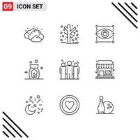 Group of 9 Outlines Signs and Symbols for competitive business creativity spa aroma Editable Vector Design Elements