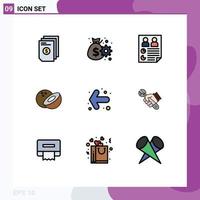 9 Universal Filledline Flat Color Signs Symbols of back food gear coconut report Editable Vector Design Elements