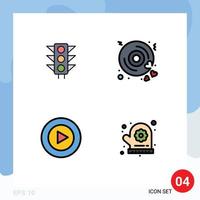 4 User Interface Filledline Flat Color Pack of modern Signs and Symbols of trafic play road love oven mitt Editable Vector Design Elements