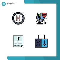 Pack of 4 Modern Filledline Flat Colors Signs and Symbols for Web Print Media such as hospital poster world shield light Editable Vector Design Elements