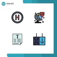 Pack of 4 Modern Filledline Flat Colors Signs and Symbols for Web Print Media such as hospital poster world shield light Editable Vector Design Elements