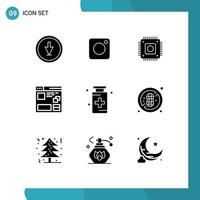 Set of 9 Modern UI Icons Symbols Signs for window page social internet computer Editable Vector Design Elements