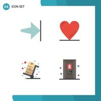 Mobile Interface Flat Icon Set of 4 Pictograms of arrow shopping heart cyber monday bathroom Editable Vector Design Elements