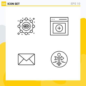 Group of 4 Modern Filledline Flat Colors Set for seo message communication user board Editable Vector Design Elements