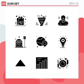 9 Universal Solid Glyphs Set for Web and Mobile Applications dome colony tool base cloud creative Editable Vector Design Elements