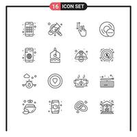 Modern Set of 16 Outlines and symbols such as app gadget gestures disc computers Editable Vector Design Elements