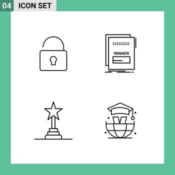 4 4 universal línea de relleno plano colores conjunto para web y móvil aplicaciones desbloquear premio fraude malicioso actuación premio editable vector diseño elementos