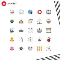 Mobile Interface Flat Color Set of 25 Pictograms of safety globe iot globe lock global security Editable Vector Design Elements