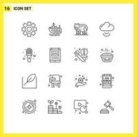 Modern Set of 16 Outlines and symbols such as reporter microphone bear mic signal Editable Vector Design Elements