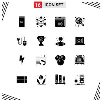 dieciséis universal sólido glifos conjunto para web y móvil aplicaciones computadora ubicación tecnología de error ratón leucemia editable vector diseño elementos