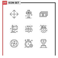 9 User Interface Outline Pack of modern Signs and Symbols of art game money fun milestone Editable Vector Design Elements