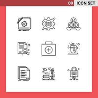 9 Universal Outlines Set for Web and Mobile Applications search magnifier book find spa Editable Vector Design Elements