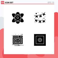 4 Universal Solid Glyphs Set for Web and Mobile Applications atom popup science ornament money Editable Vector Design Elements
