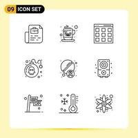 Modern Set of 9 Outlines Pictograph of tablet play communication game bomb Editable Vector Design Elements