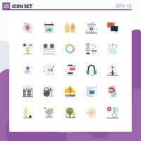 Editable Vector Line Pack of 25 Simple Flat Colors of message meal snowboard food cooking Editable Vector Design Elements