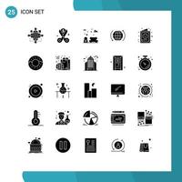 Set of 25 Commercial Solid Glyphs pack for card internet reduction globe garden Editable Vector Design Elements