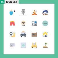 Group of 16 Flat Colors Signs and Symbols for beach process attention marketing sign Editable Pack of Creative Vector Design Elements