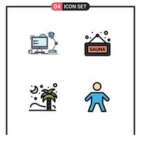 Set of 4 Modern UI Icons Symbols Signs for workplace palm lamp sauna nature Editable Vector Design Elements