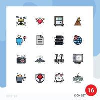 Mobile Interface Flat Color Filled Line Set of 16 Pictograms of protect body window avatar space craft Editable Creative Vector Design Elements