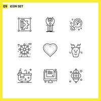 Group of 9 Outlines Signs and Symbols for like heart programming park city Editable Vector Design Elements