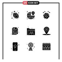 Universal Icon Symbols Group of 9 Modern Solid Glyphs of web idea travel graphic heart Editable Vector Design Elements