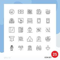 Mobile Interface Line Set of 25 Pictograms of baked bolt movie file document Editable Vector Design Elements