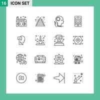 Set of 16 Modern UI Icons Symbols Signs for mind mobile mind playing brainstorming Editable Vector Design Elements