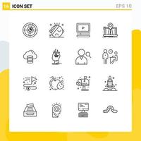 16 Universal Outline Signs Symbols of computing route player gps map Editable Vector Design Elements