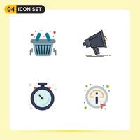 Flat Icon Pack of 4 Universal Symbols of basket clock store marketing muscle Editable Vector Design Elements